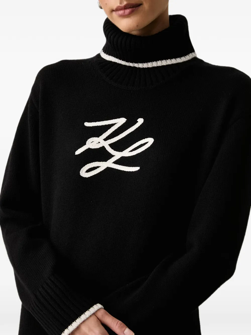 Karl Lagerfeld Mini-jurk met col en geborduurd logo Zwart