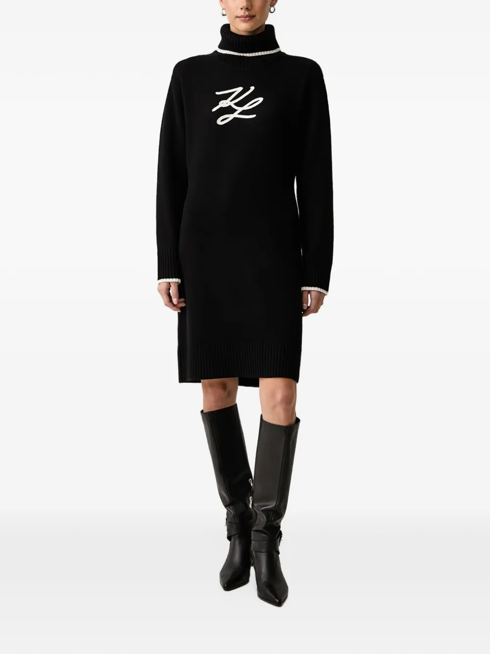 Karl Lagerfeld Mini-jurk met col en geborduurd logo Zwart