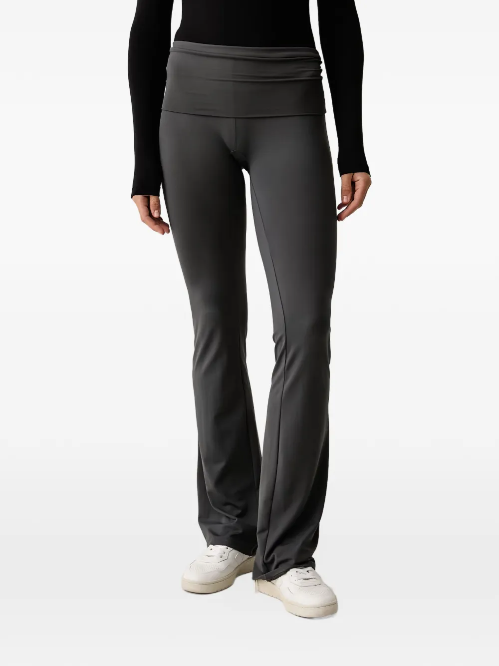 GUESS USA Lotus rhinestone-logo flared leggings - Grigio