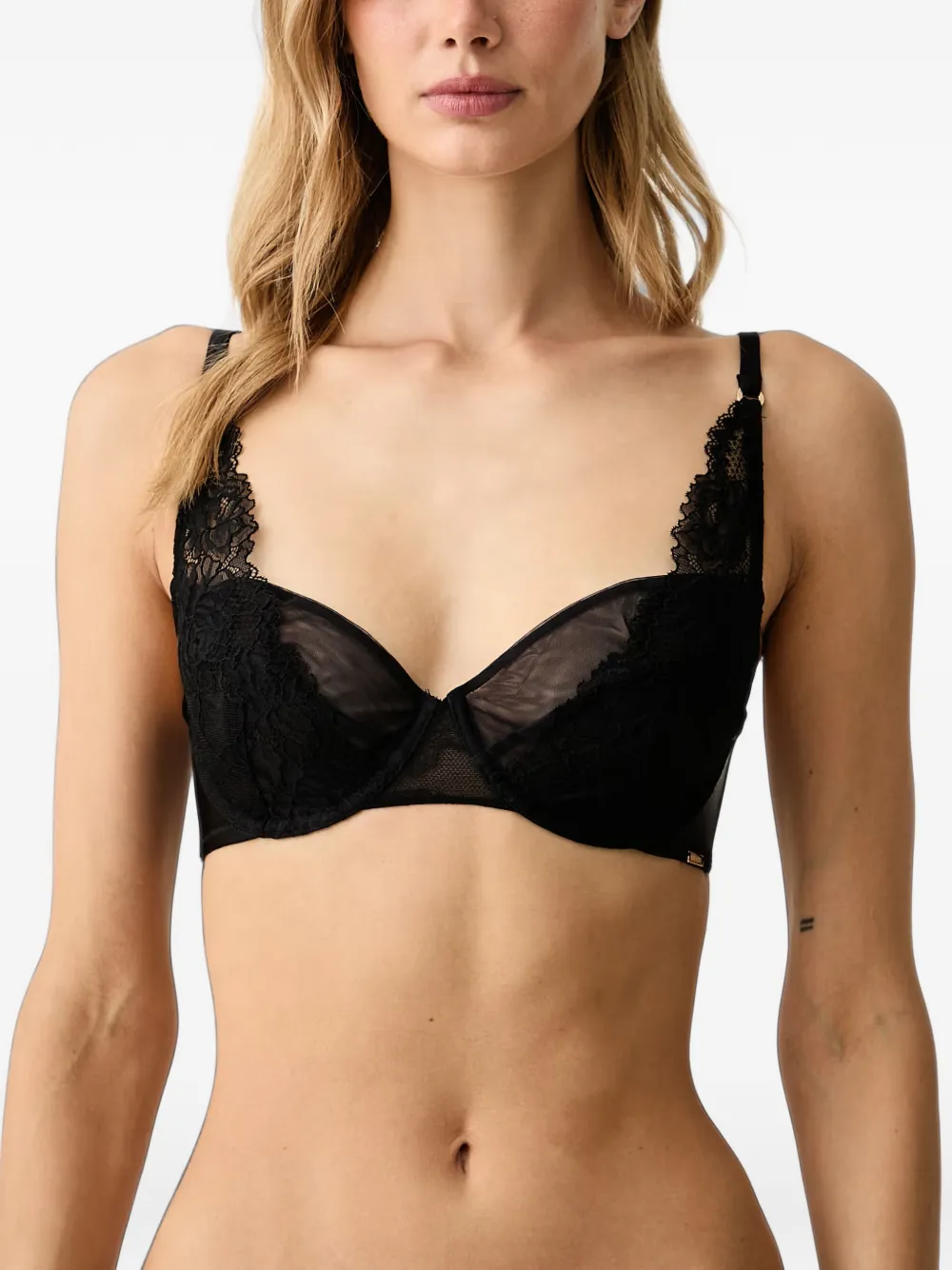 GUESS USA Jennifer lace-trim mesh bra - Nero