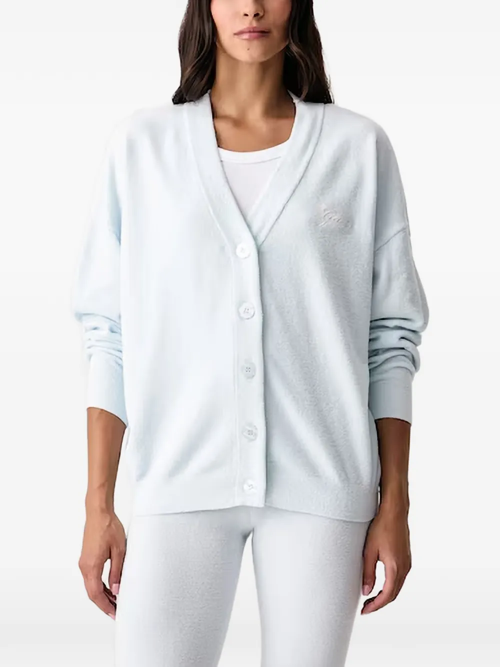 GUESS USA Aria logo-embroidered V-neck cardigan - Blue