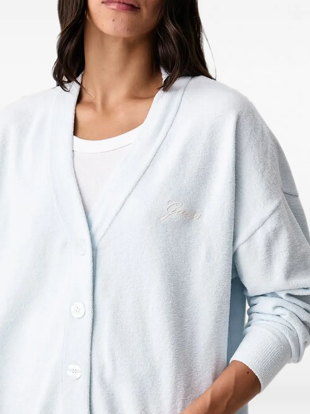 GUESS USA Aria vest met V-hals en geborduurd logo Blauw