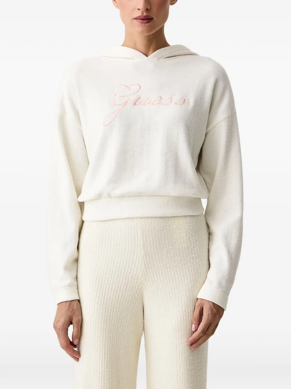 GUESS USA Aria logo-embroidered dropped-shoulder hoodie - Nude