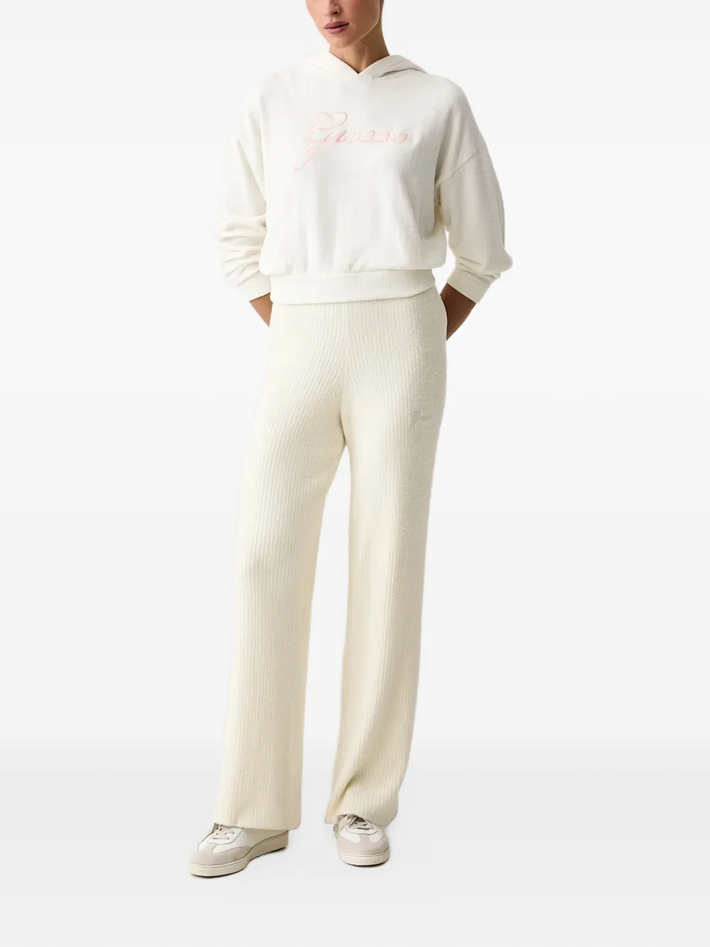 GUESS USA Aria hoodie met geborduurd logo en verlaagde schouders Beige