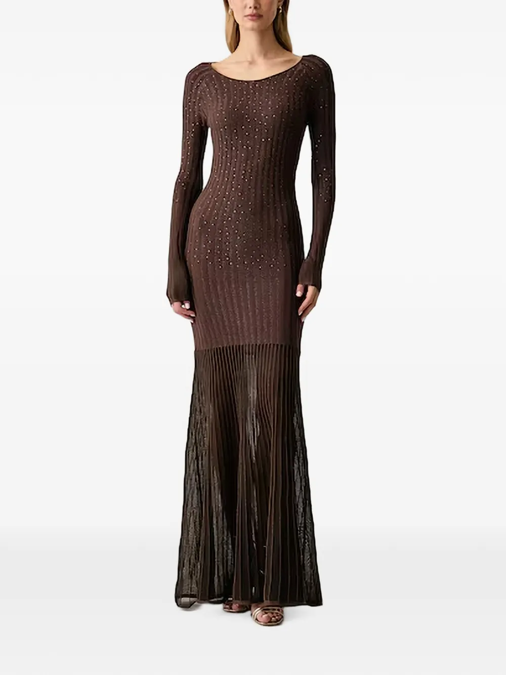 GUESS USA Perilla maxi-jurk met geplooide rok verfraaid met stras Bruin