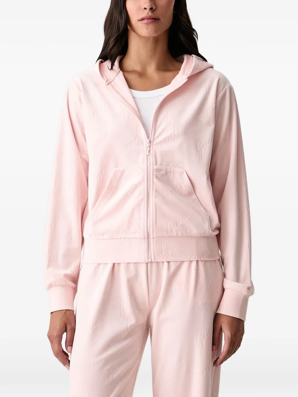 GUESS USA Loren logo-embossed zip-up hoodie - Rosa