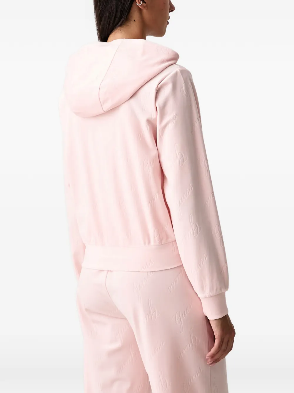 GUESS USA Loren hoodie met logo-reliëf en rits Roze