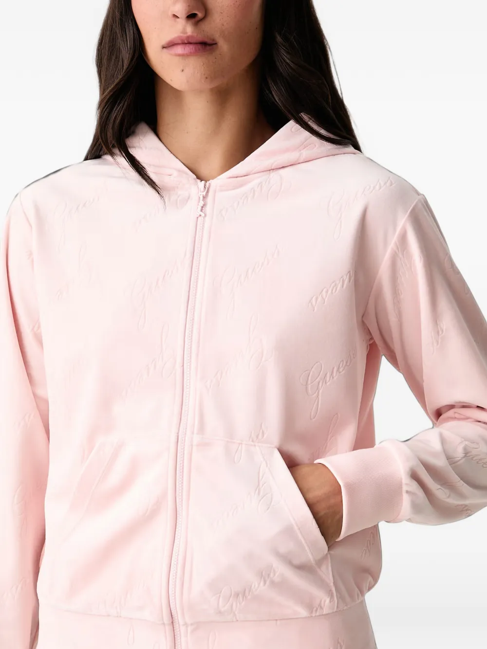 GUESS USA Loren hoodie met logo-reliëf en rits Roze