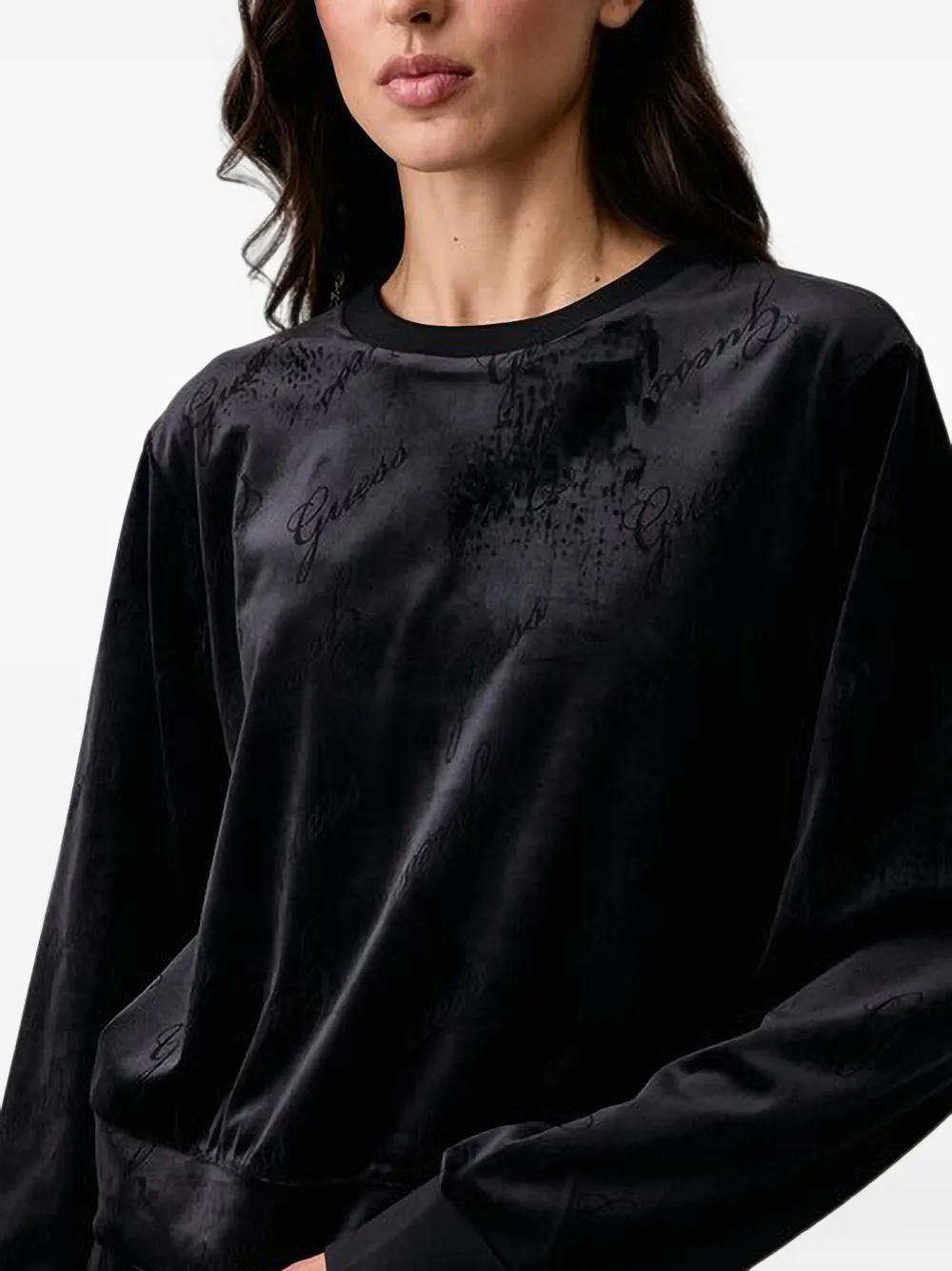 GUESS USA Loren fluwelen sweater met logo-print Zwart