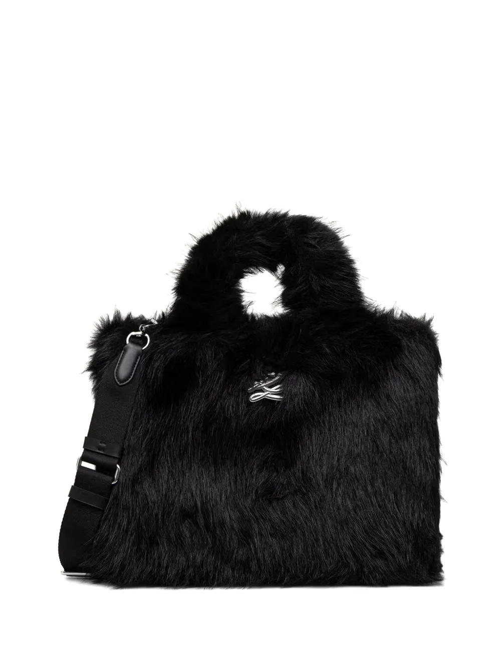 Karl Lagerfeld faux-fur logo-plaque tote bag - Nero