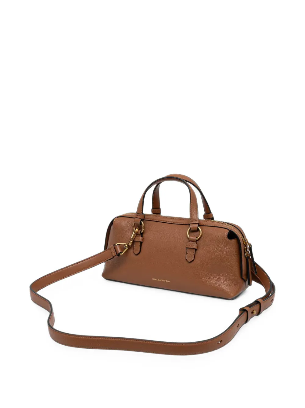 Karl Lagerfeld K Autograph leren shopper met logo-plakkaat Bruin