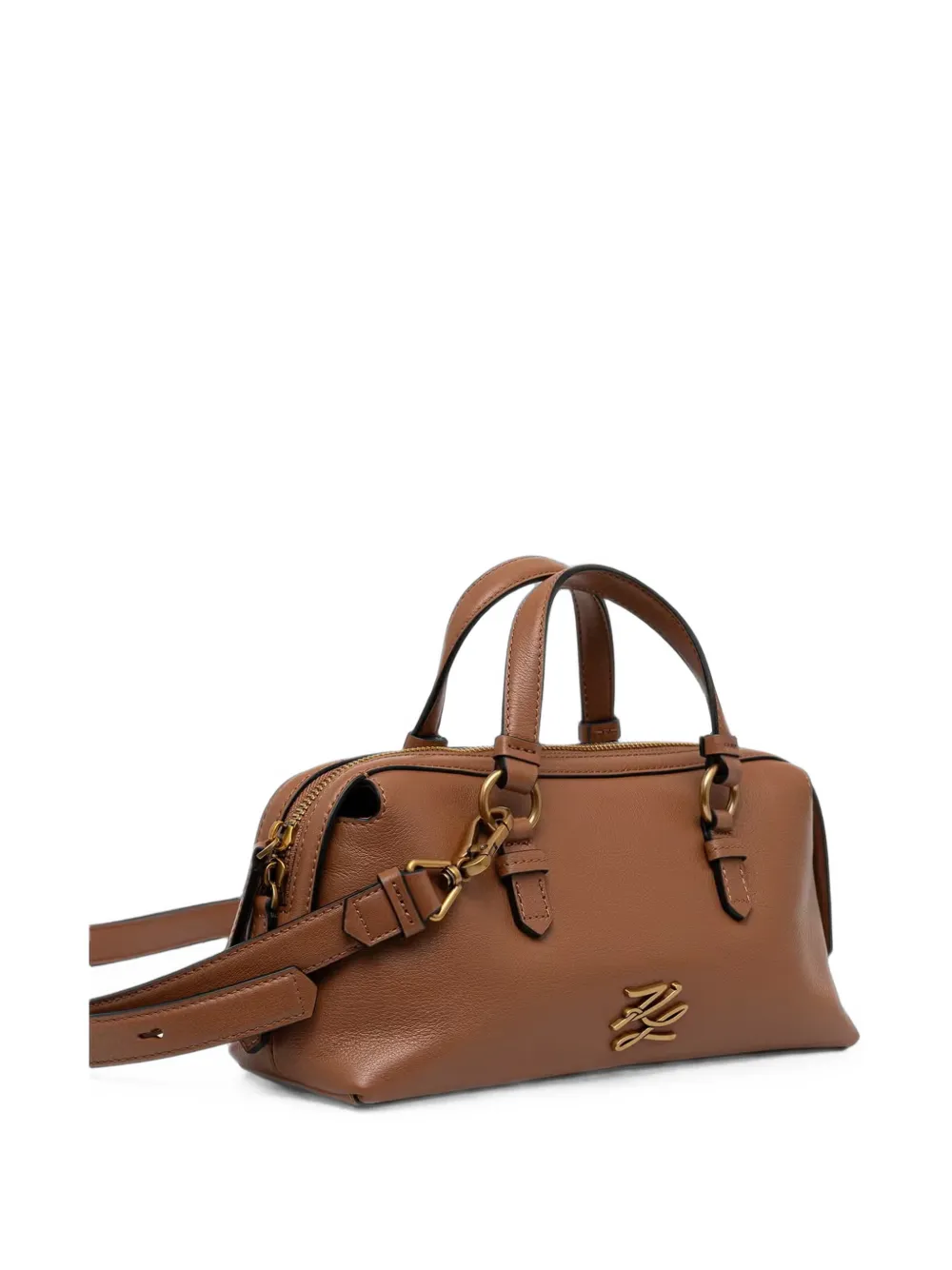 Karl Lagerfeld K Autograph leren shopper met logo-plakkaat Bruin