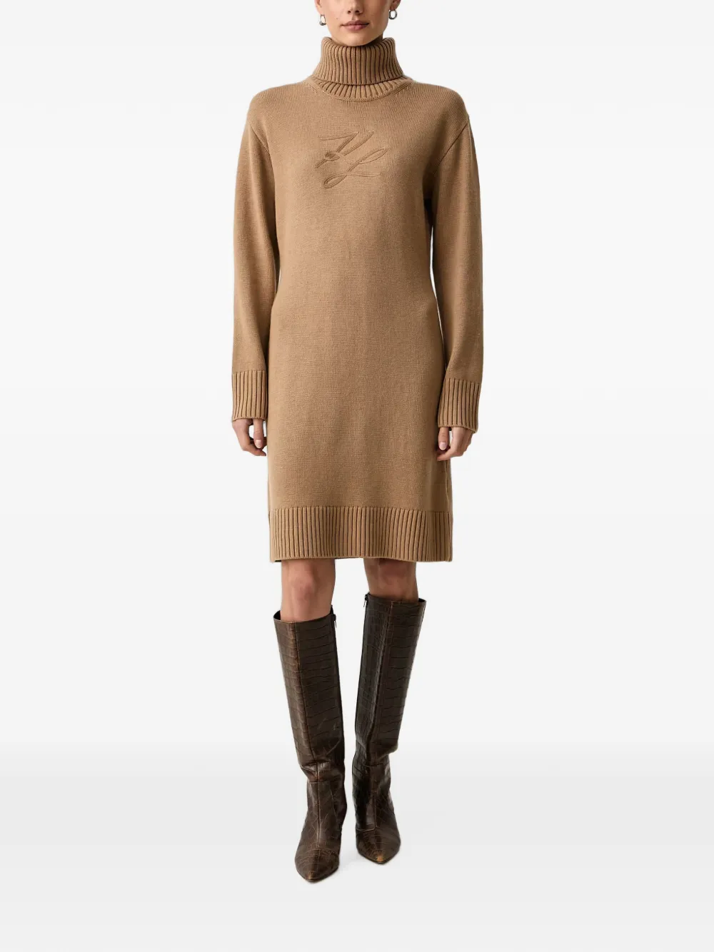 Karl Lagerfeld Mini-jurk met col en geborduurd logo Beige