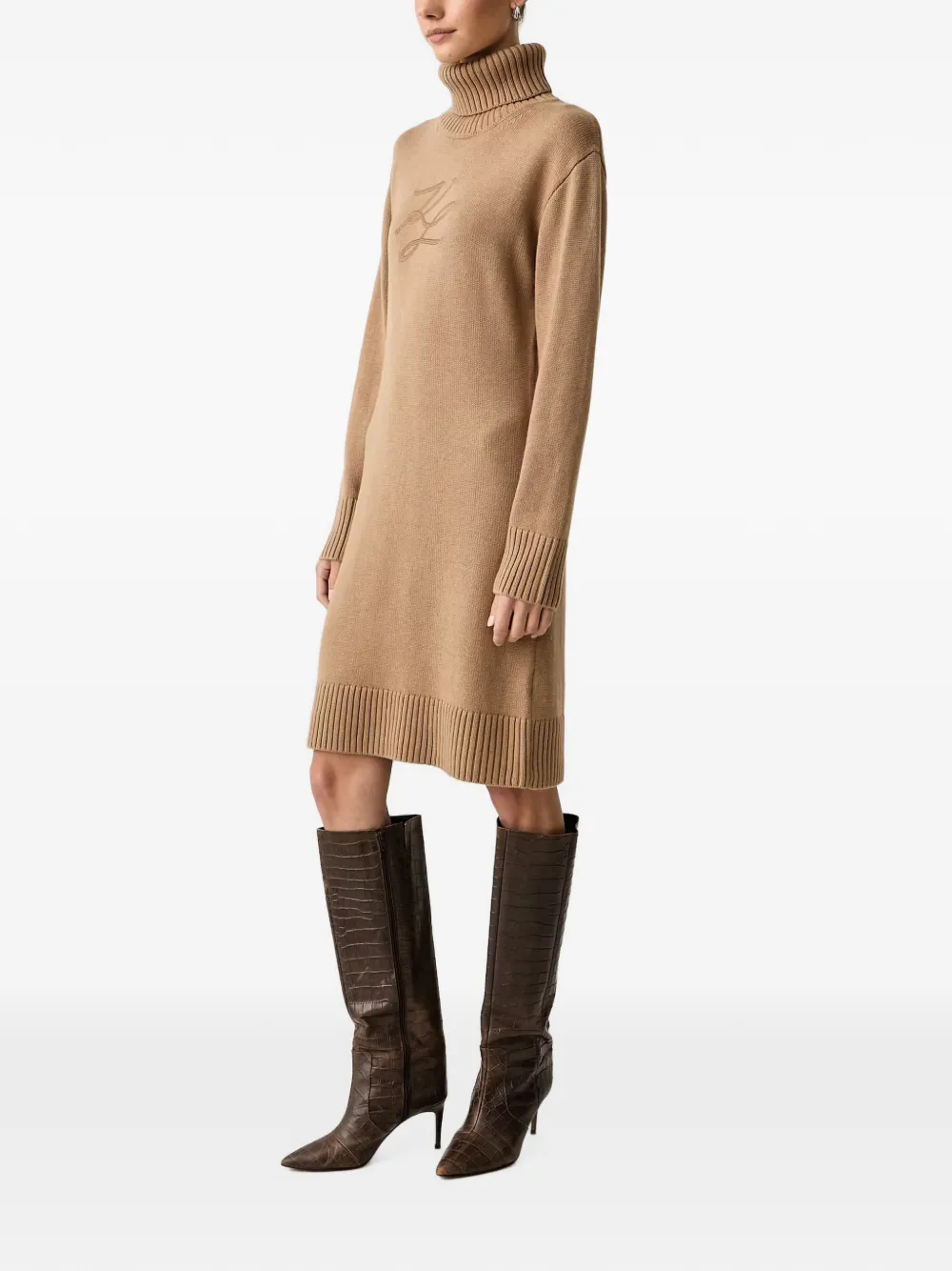 Karl Lagerfeld Mini-jurk met col en geborduurd logo Beige
