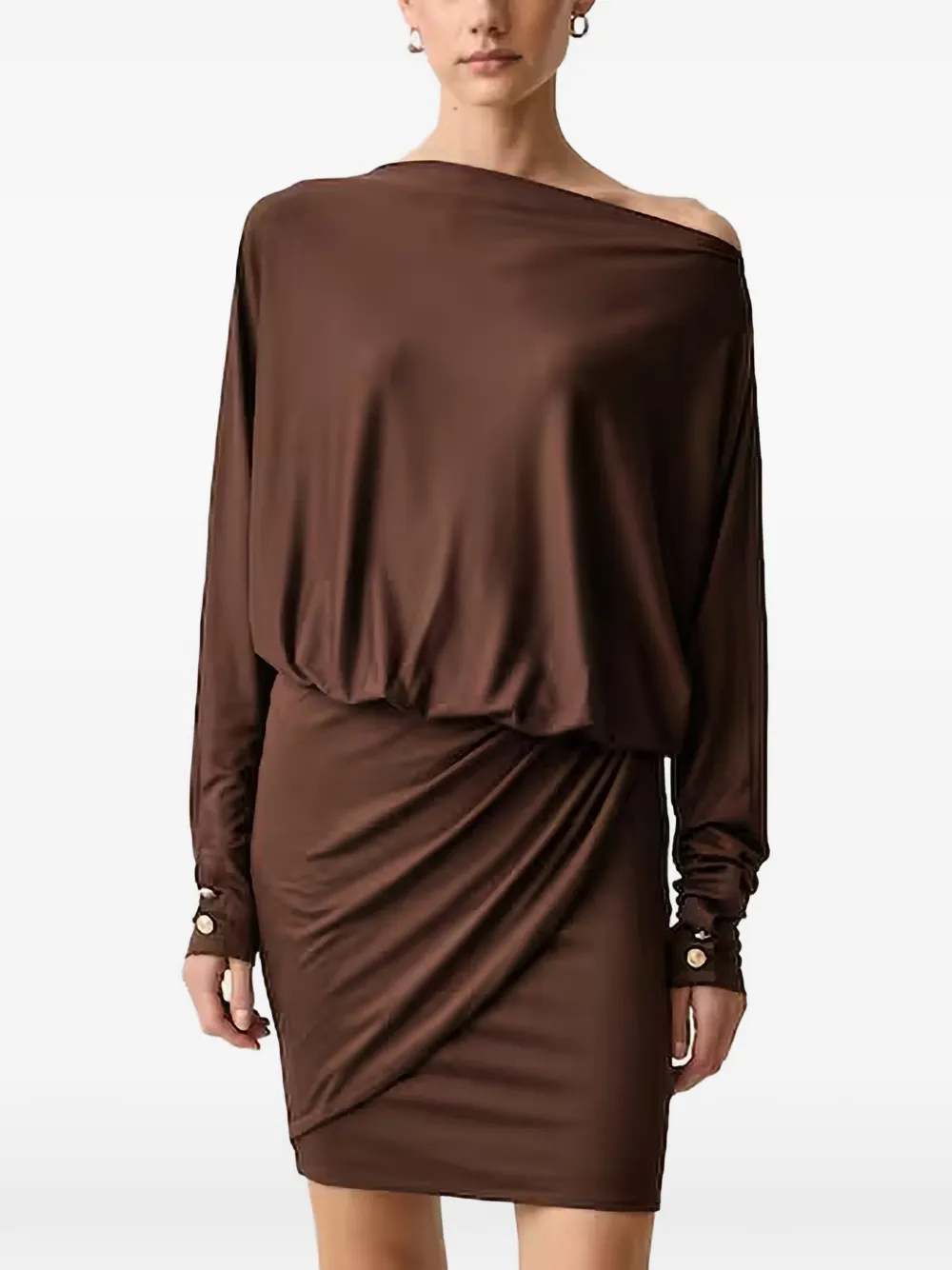 GUESS USA Camryn off-shoulder draped mini dress - Marron GUESS USA Camryn off-shoulder draped mini dress - Marron