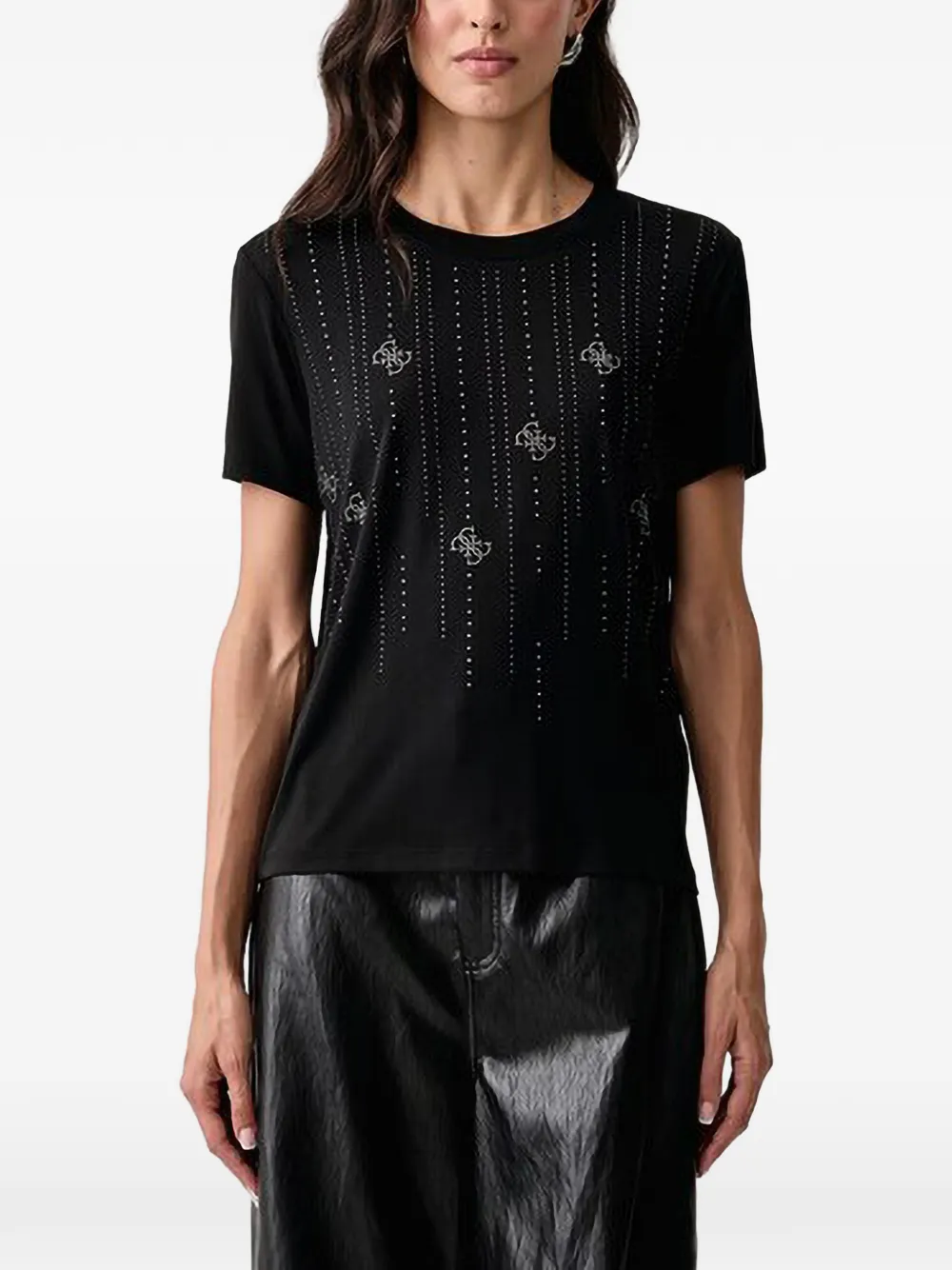 GUESS USA T-shirt verfraaid met stras Zwart