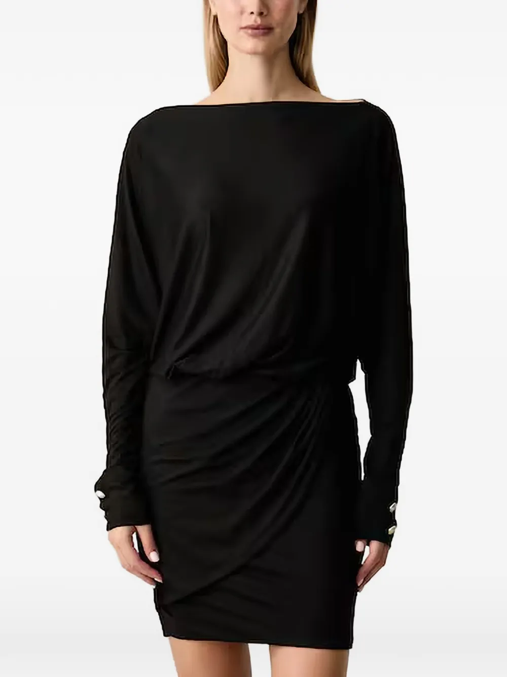 GUESS USA Camryn draped boat-neck mini dress - Noir GUESS USA Camryn draped boat-neck mini dress - Noir