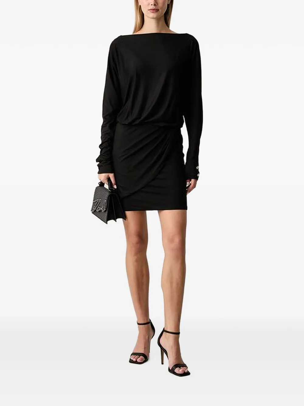GUESS USA Camryn gedrapeerde mini-jurk met boothals Zwart
