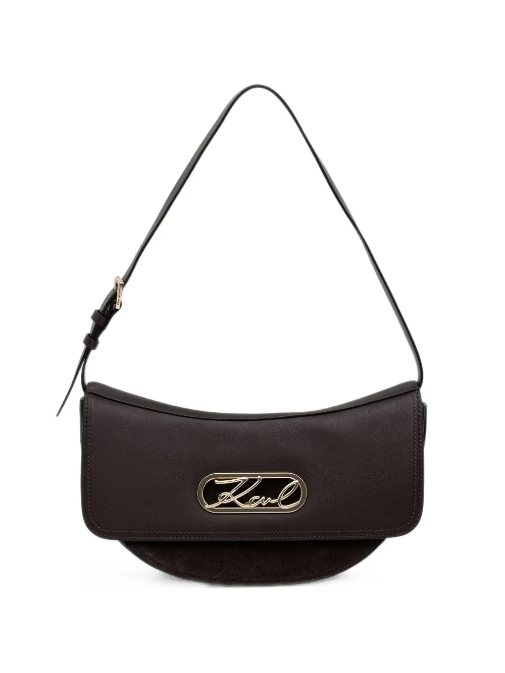 Karl Lagerfeld logo-plaque suede-panel shoulder bag - Brown