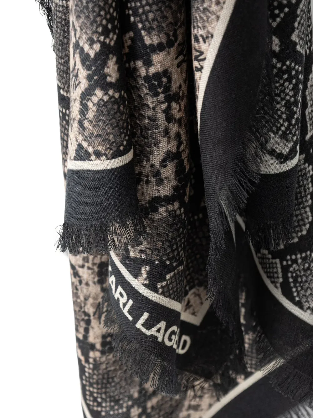 Karl Lagerfeld Sjaal met slangen-print en franje Zwart