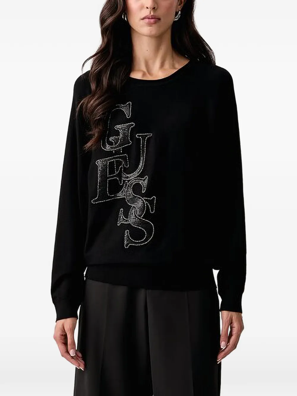 GUESS USA Trui met verfraaide logo-patch Zwart