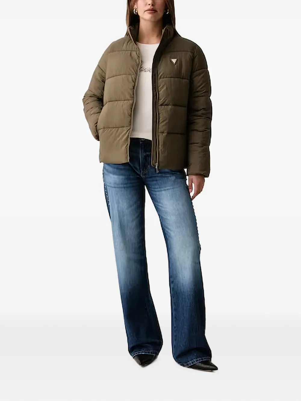 GUESS USA Trui met logo verfraaid met imitatieparels Beige
