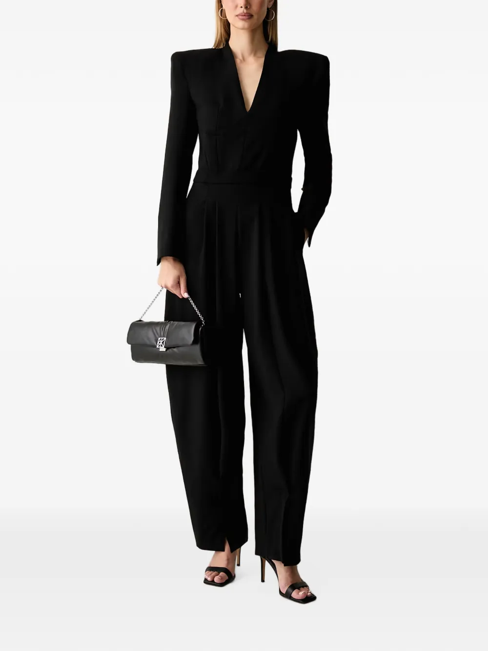 Karl Lagerfeld structured-shoulder wide-leg jumpsuit - Noir
