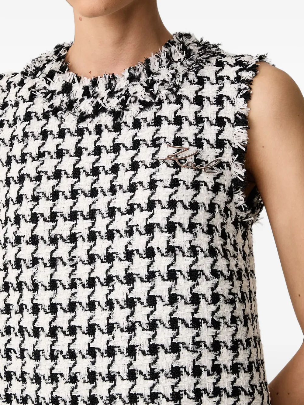Karl Lagerfeld Mini-jurk met pied-de-poulepatroon en gerafelde afwerking Wit