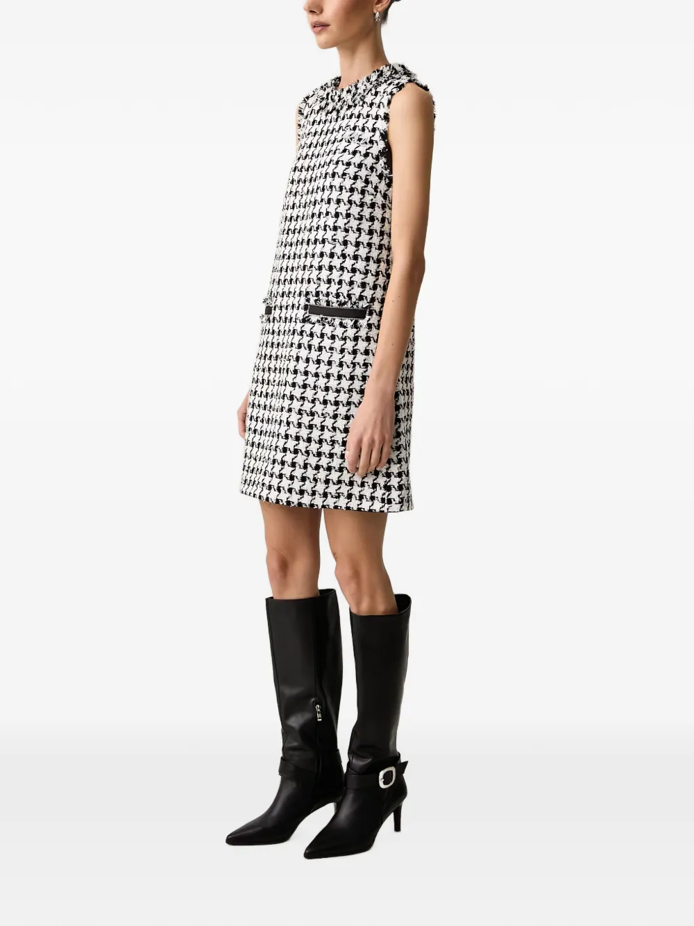 Karl Lagerfeld Mini-jurk met pied-de-poulepatroon en gerafelde afwerking Wit