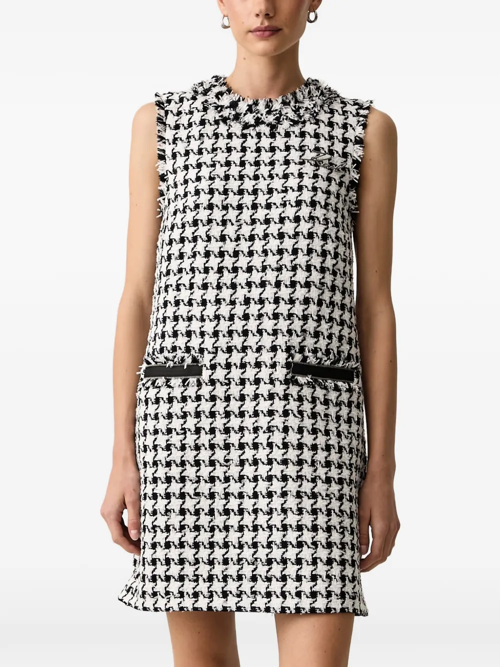 Karl Lagerfeld houndstooth-pattern frayed mini dress - Bianco
