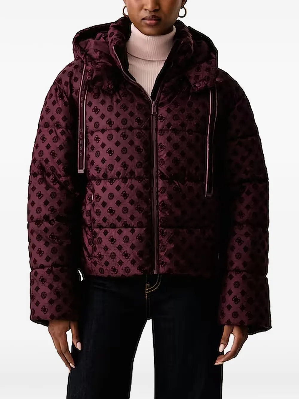 GUESS USA 4G monogram-print hooded puffer jacket - Rosso