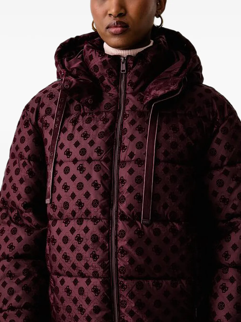 GUESS USA 4G donsjack met capuchon en monogram-print Rood