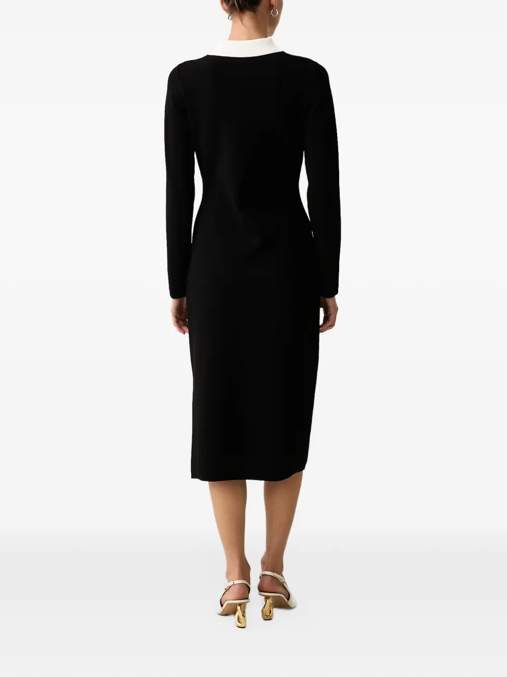 Karl Lagerfeld Midi-jurk met contrasterende kraag en logo-knoop Zwart