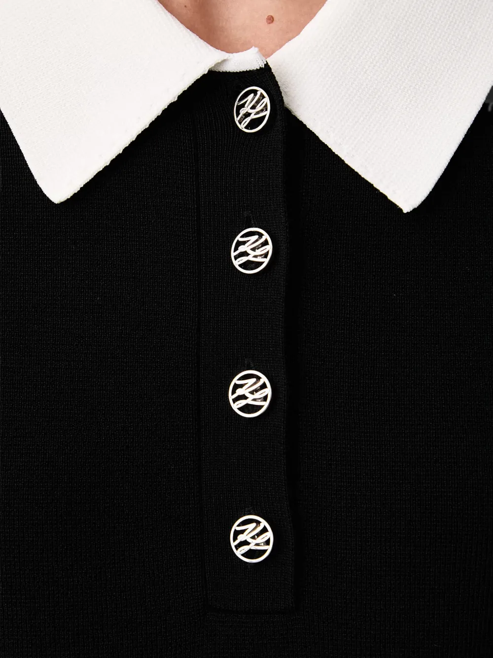 Karl Lagerfeld Midi-jurk met contrasterende kraag en logo-knoop Zwart