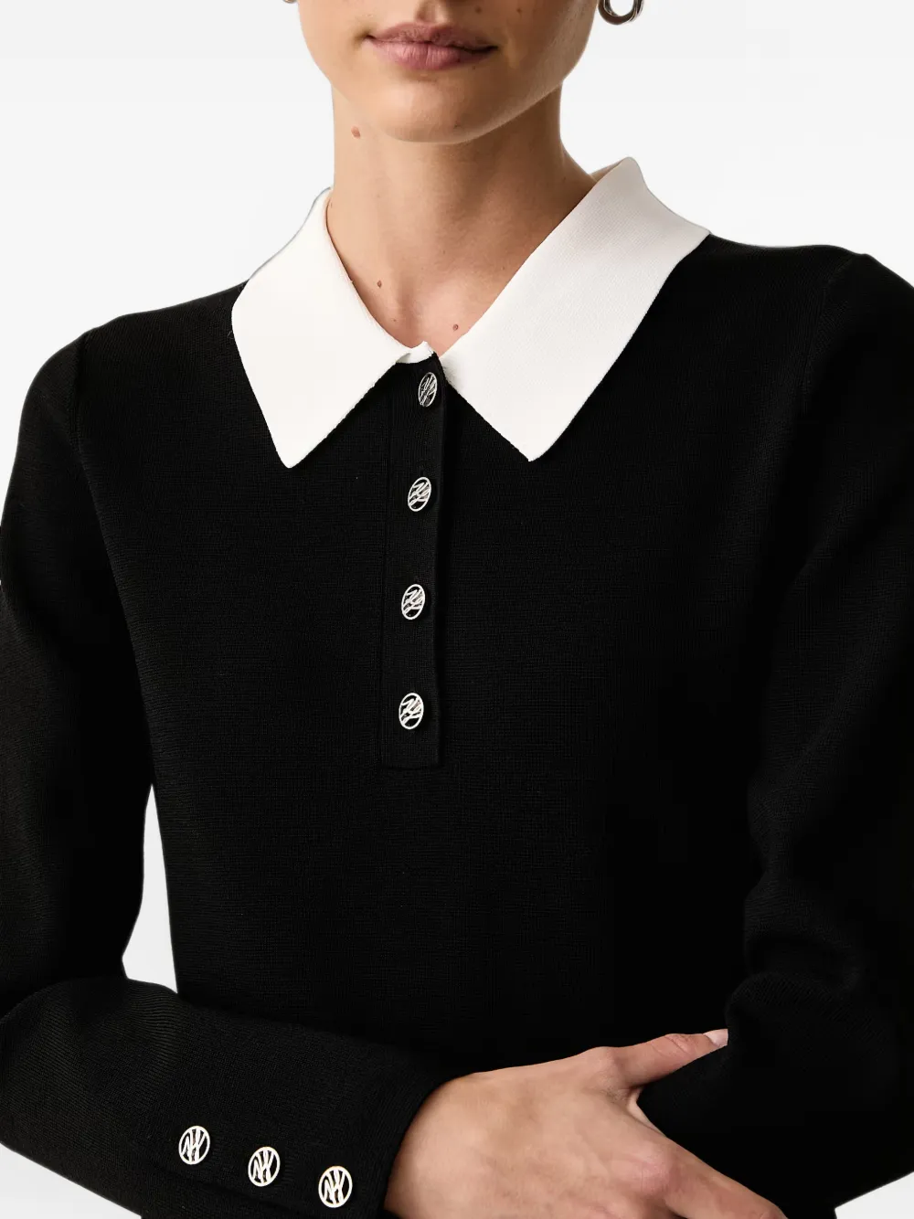 Karl Lagerfeld Midi-jurk met contrasterende kraag en logo-knoop Zwart