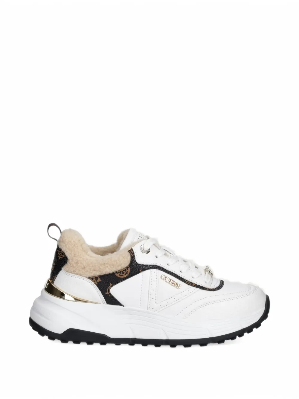 GUESS USA Facter monogram-print faux-fur sneakers - Weiß
