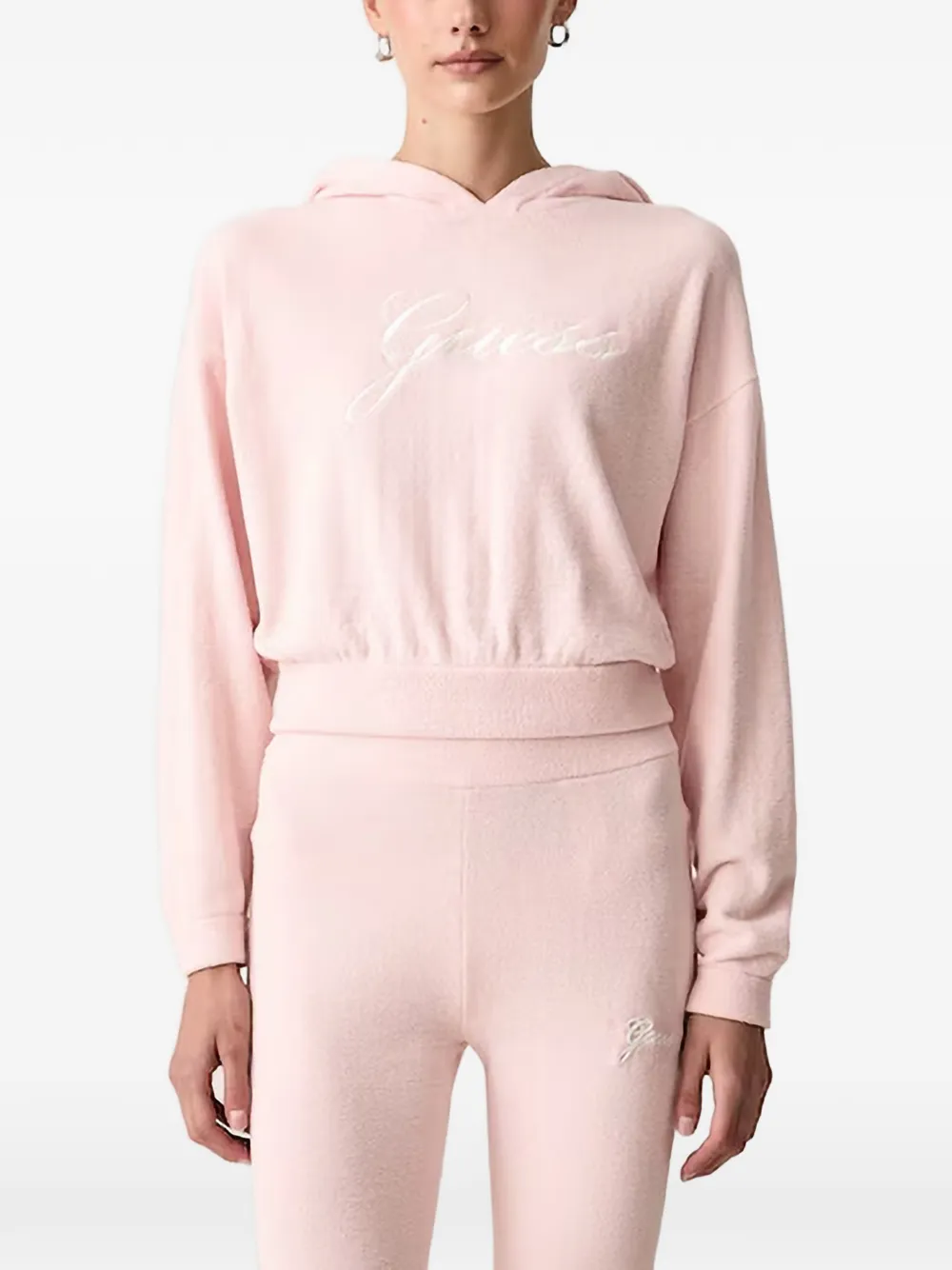 GUESS USA Aria logo-embroidered cropped hoodie