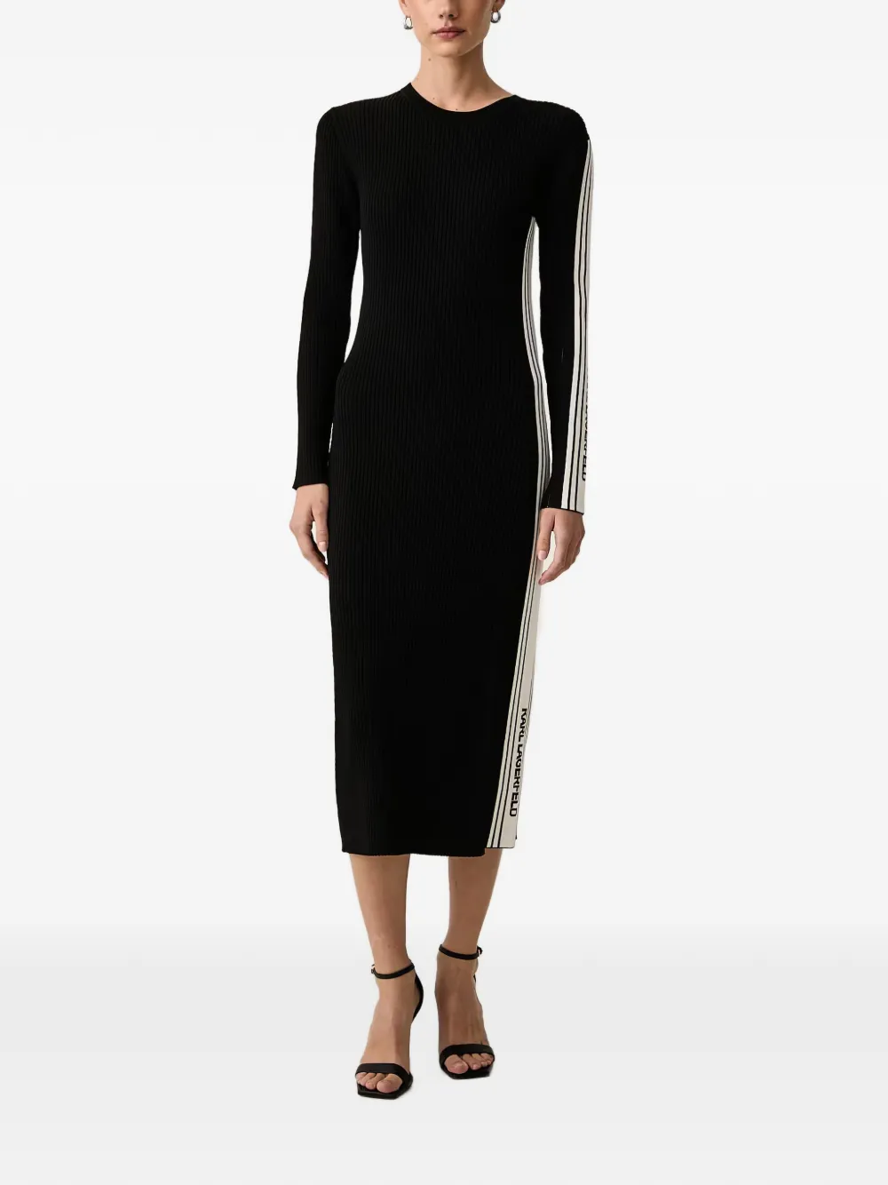 Karl Lagerfeld logo-tape ribbed-knit midi dress - Black