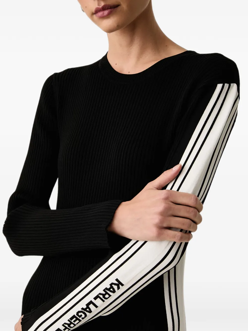 Karl Lagerfeld Ribgebreide midi-jurk met logoband Zwart