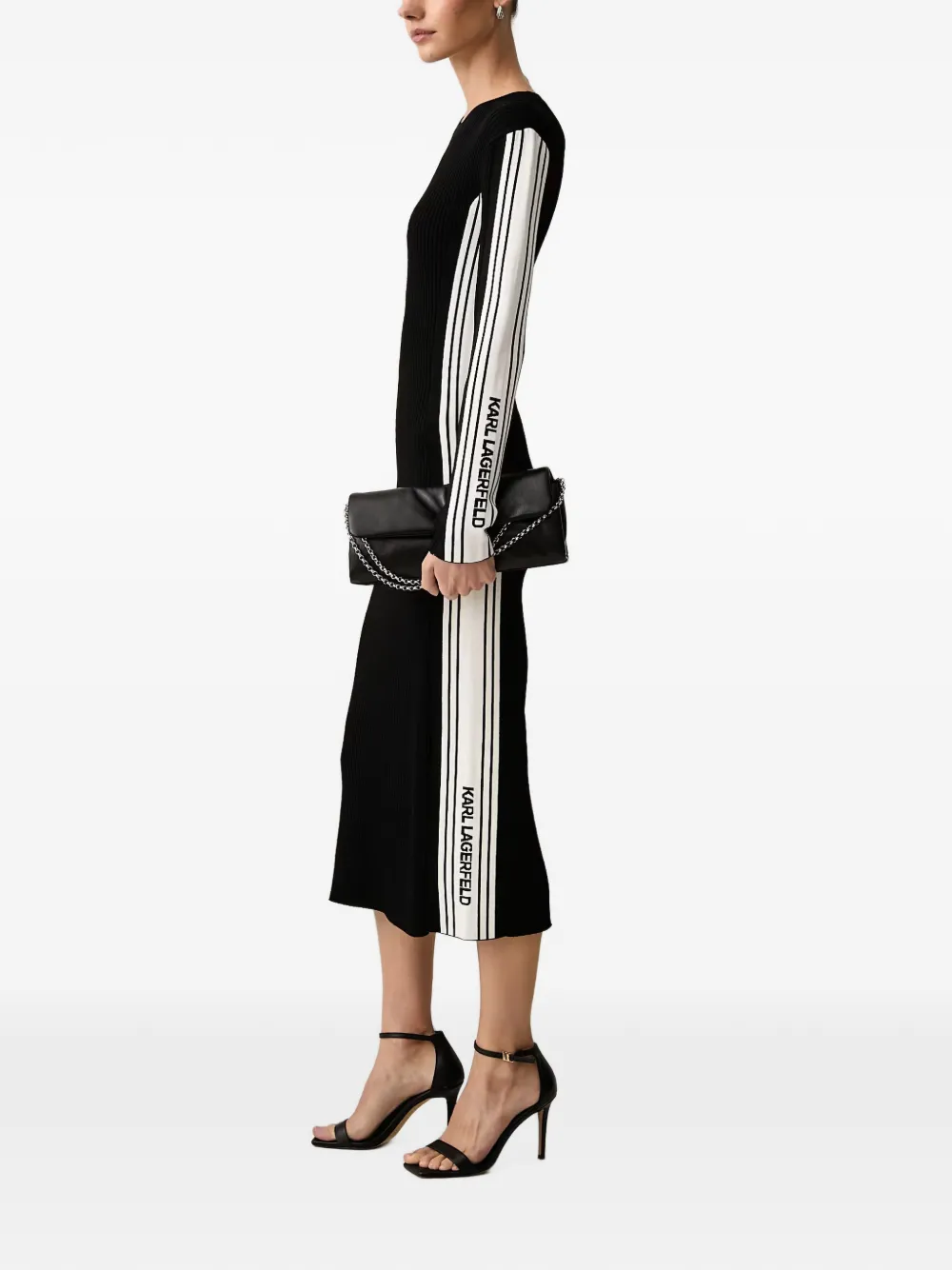 Karl Lagerfeld Ribgebreide midi-jurk met logoband Zwart