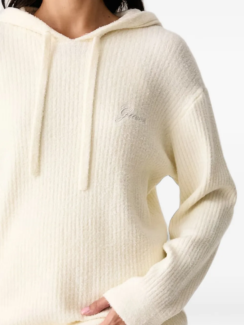 GUESS USA Ribgebreide hoodie met geborduurd logo Beige