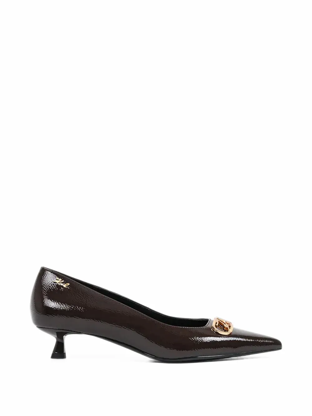Karl Lagerfeld Pasha patent-finish logo-plaque pumps