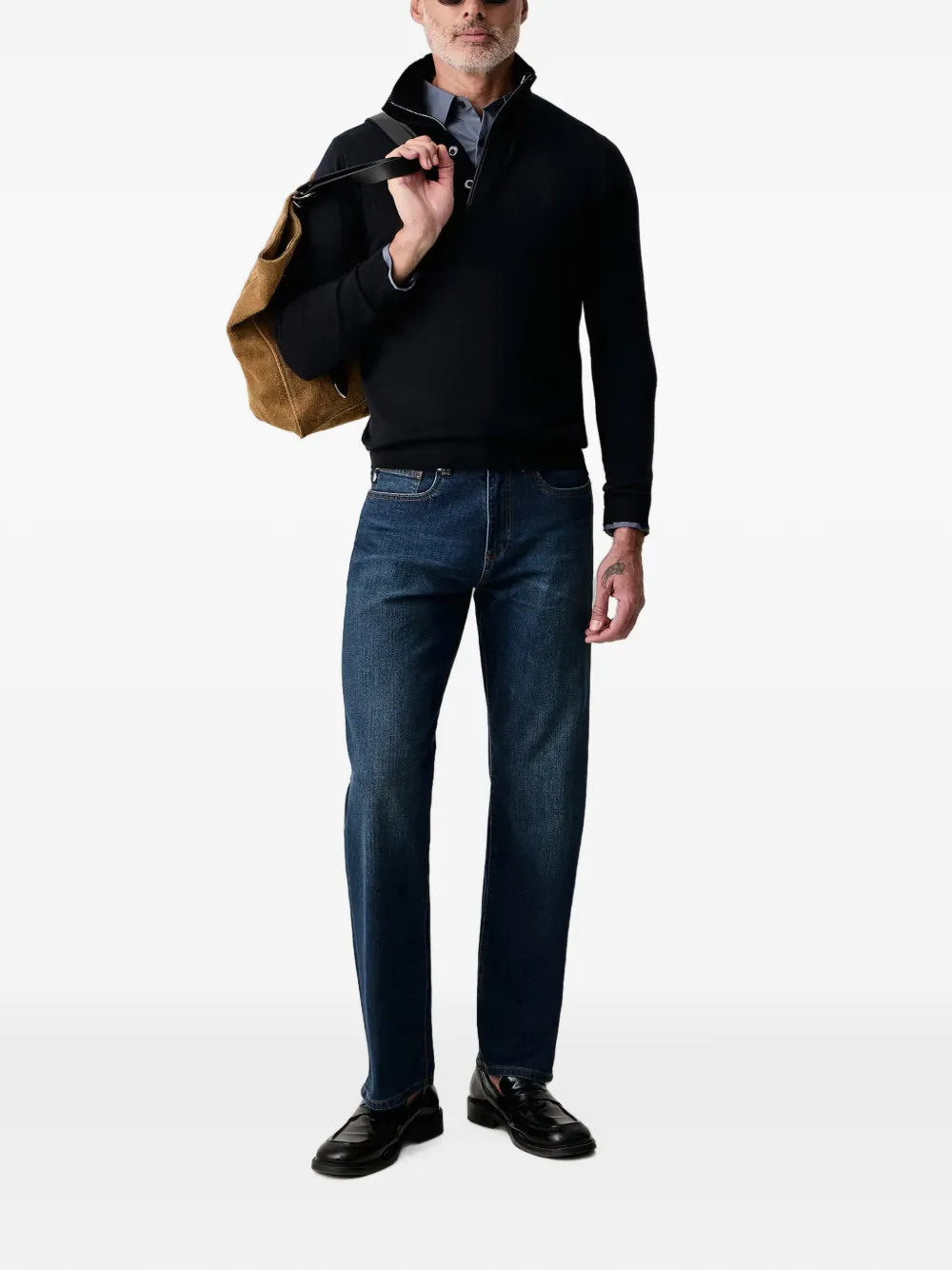 Karl Lagerfeld quarter-zip logo-embroidered sweater Blauw