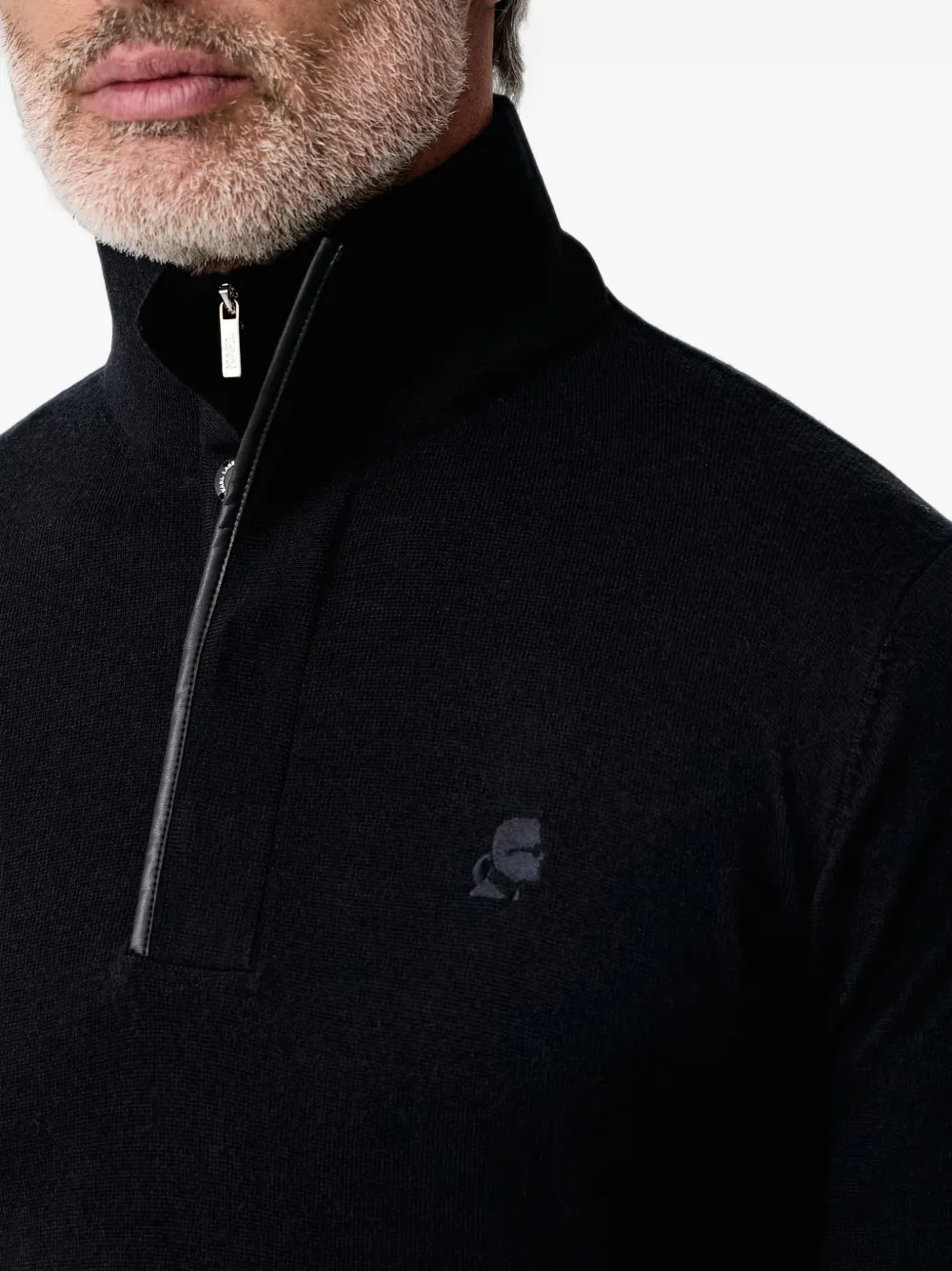 Karl Lagerfeld quarter-zip logo-embroidered sweater Blauw