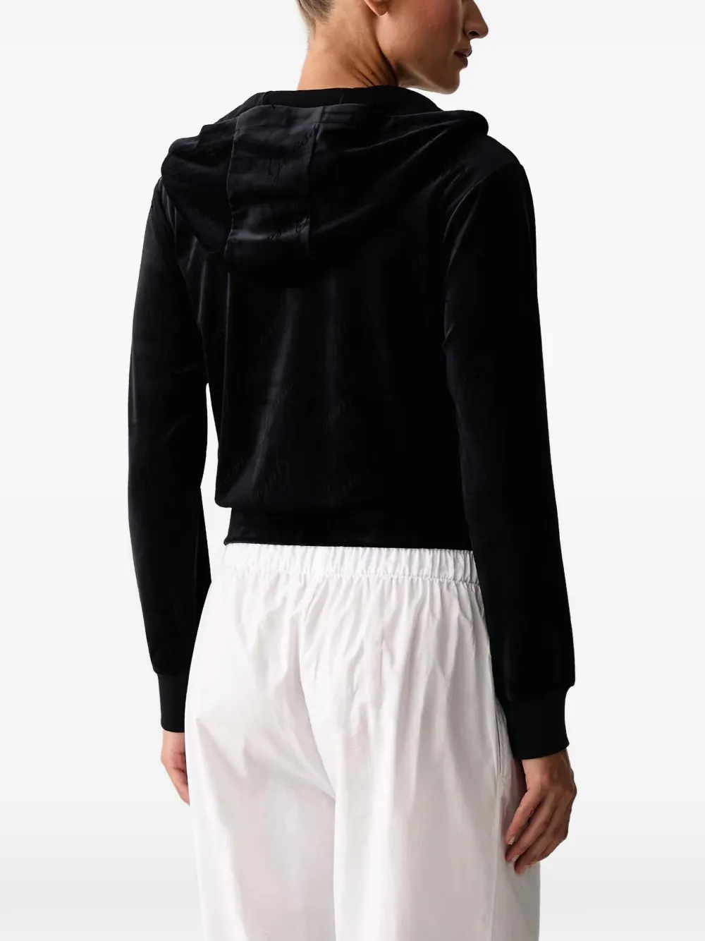 GUESS USA Loren fluwelen hoodie met logo-reliëf Zwart