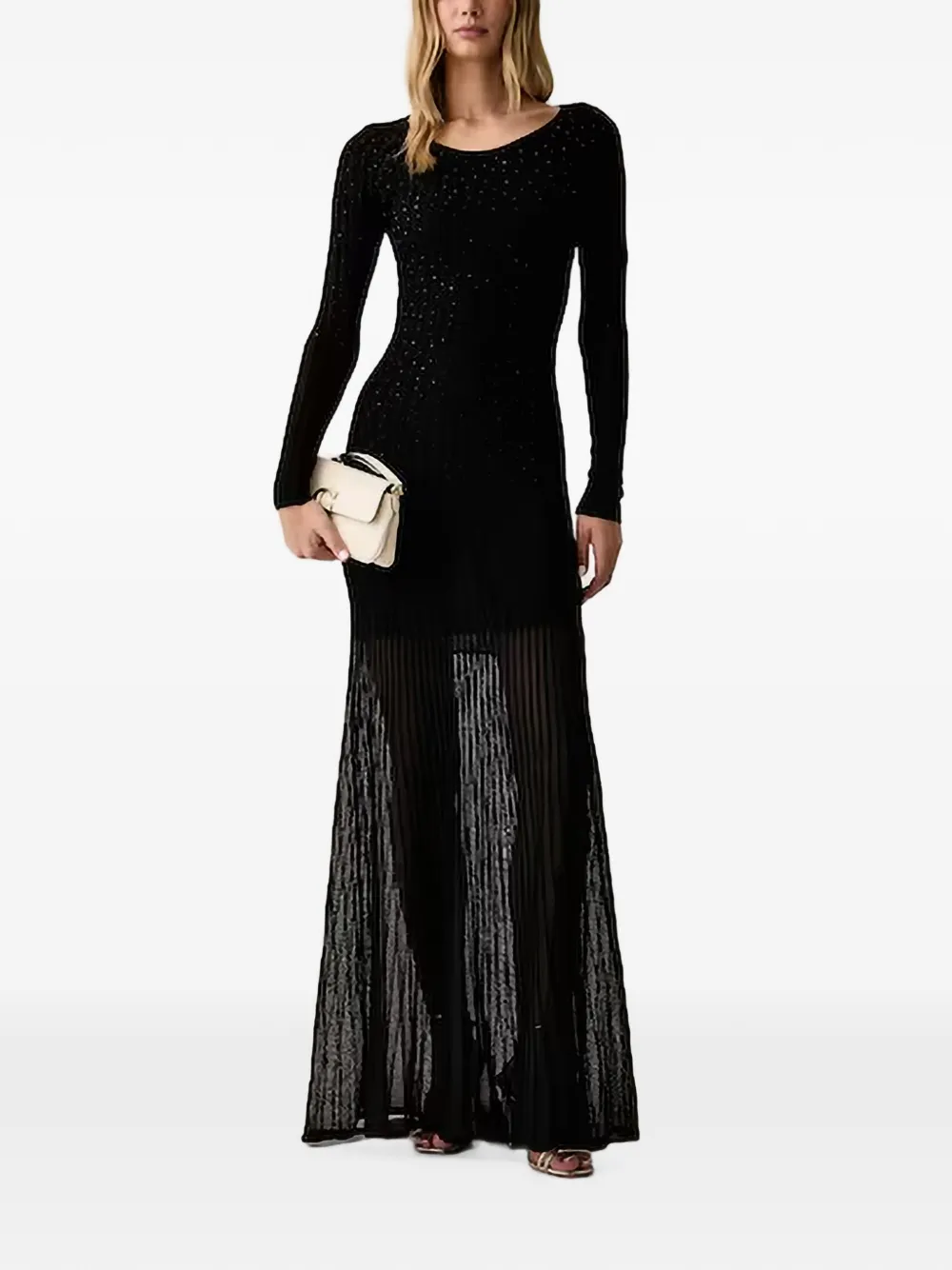 GUESS USA Geribbelde maxi-jurk verfraaid met stras Zwart