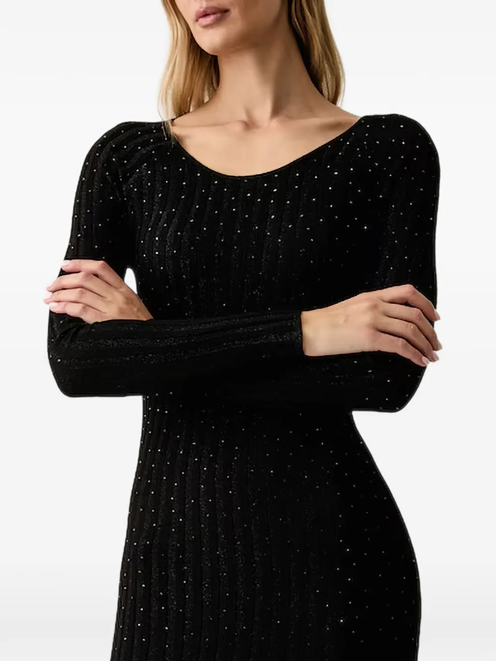 GUESS USA Geribbelde maxi-jurk verfraaid met stras Zwart