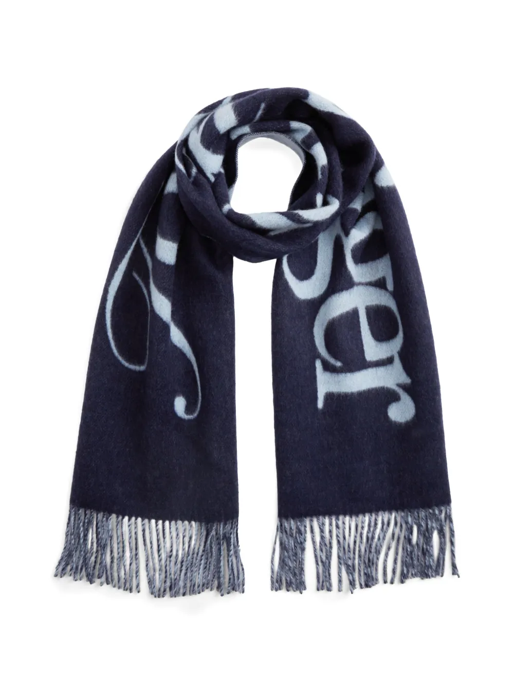 Tommy Hilfiger logo-intarsia fringed scarf - Blau