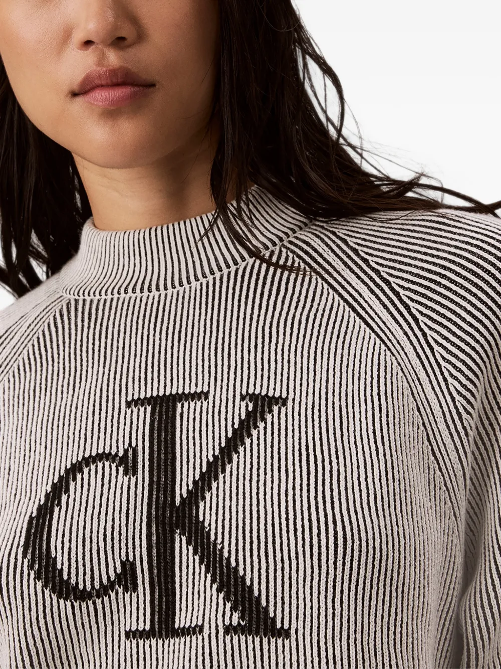 Calvin Klein Trui met logo-intarsia en raglan mouwen Zwart