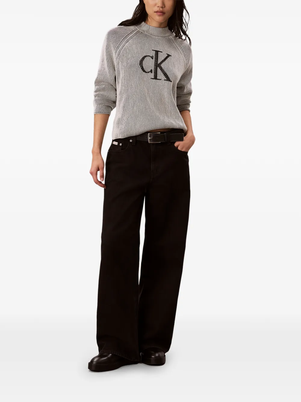Calvin Klein Trui met logo-intarsia en raglan mouwen Zwart
